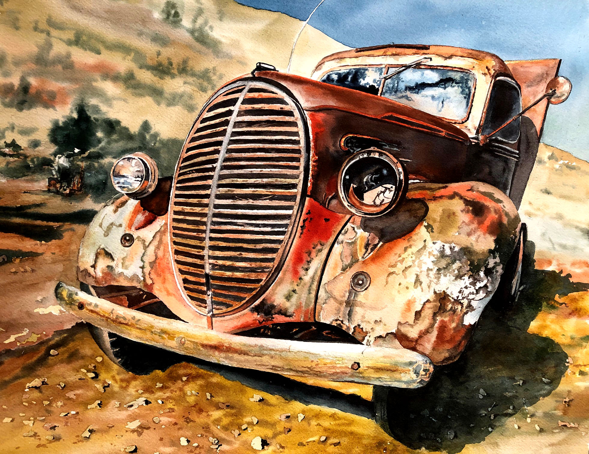 1930's Ford Marmon Harrington watercolor